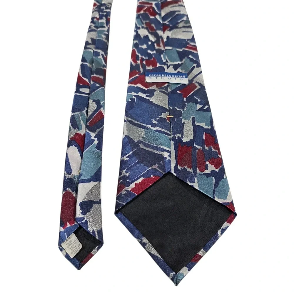 OSCAR DE LA‎ RENTA STUDIO Abstract Pattern Silk Necktie Blue Red Men's Fashion